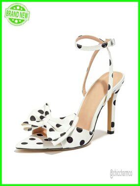 Polka Dot Bow Stiletto Heel Sandals Pointed Toe Ankle Strap 3.94" Heel Party